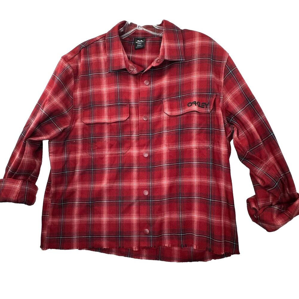 Oakley Hydrolix Womens Sz Small Plaid Cropped Oversized Shirt Skater Rockabilly